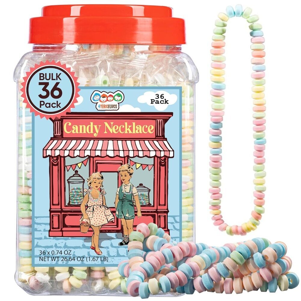 36 Candy Necklaces Individually Wrapped, Choker Style, Nostalgic Pastel Candy Je
